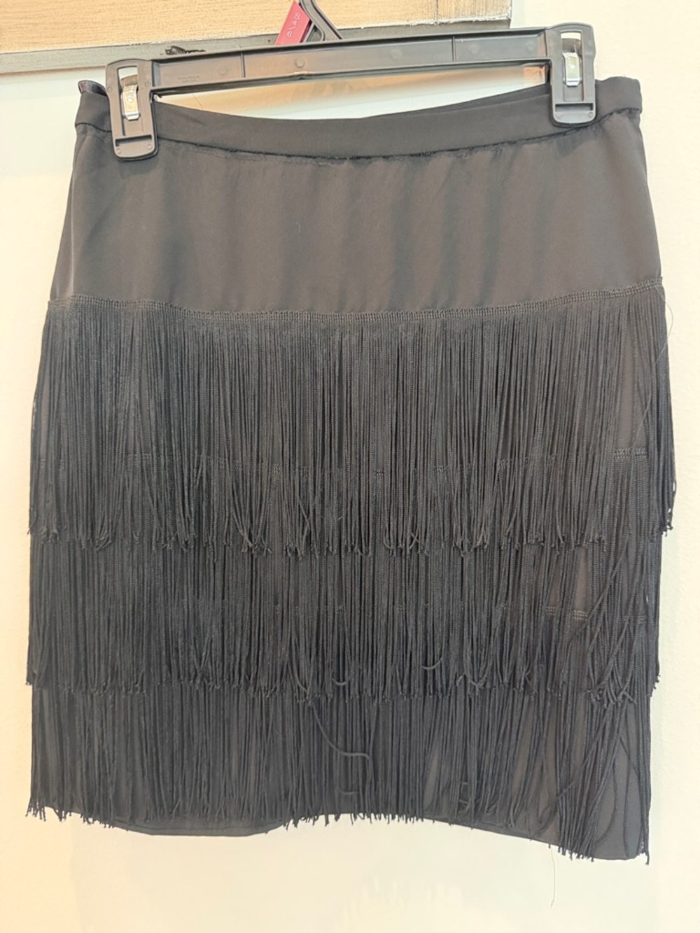 Black Fringe Tiered Mini Skirt